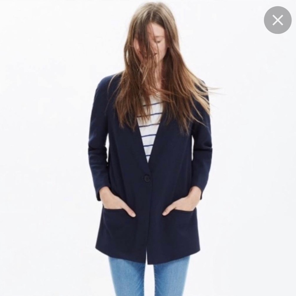 Madewell Flatiron Oversized Navy Blazer Preppy Classic, Size 0/Small